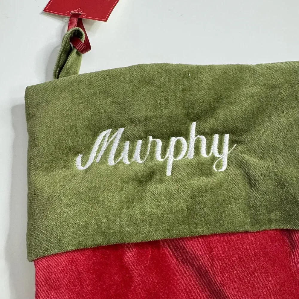 NWT POTTERY BARN Basic Velvet Stocking Emboridered MURPHY